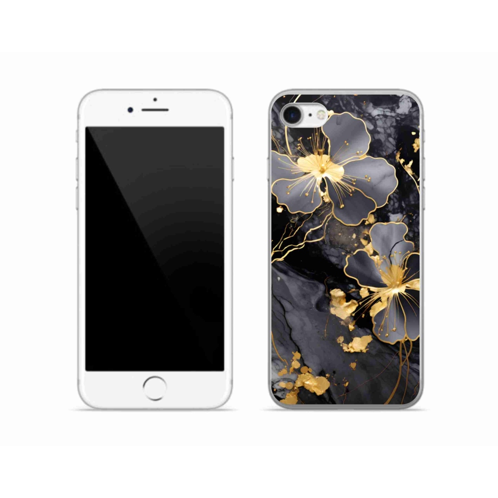 Zselés borítás mmCase iPhone SE (2020) - aranyszínű virágok