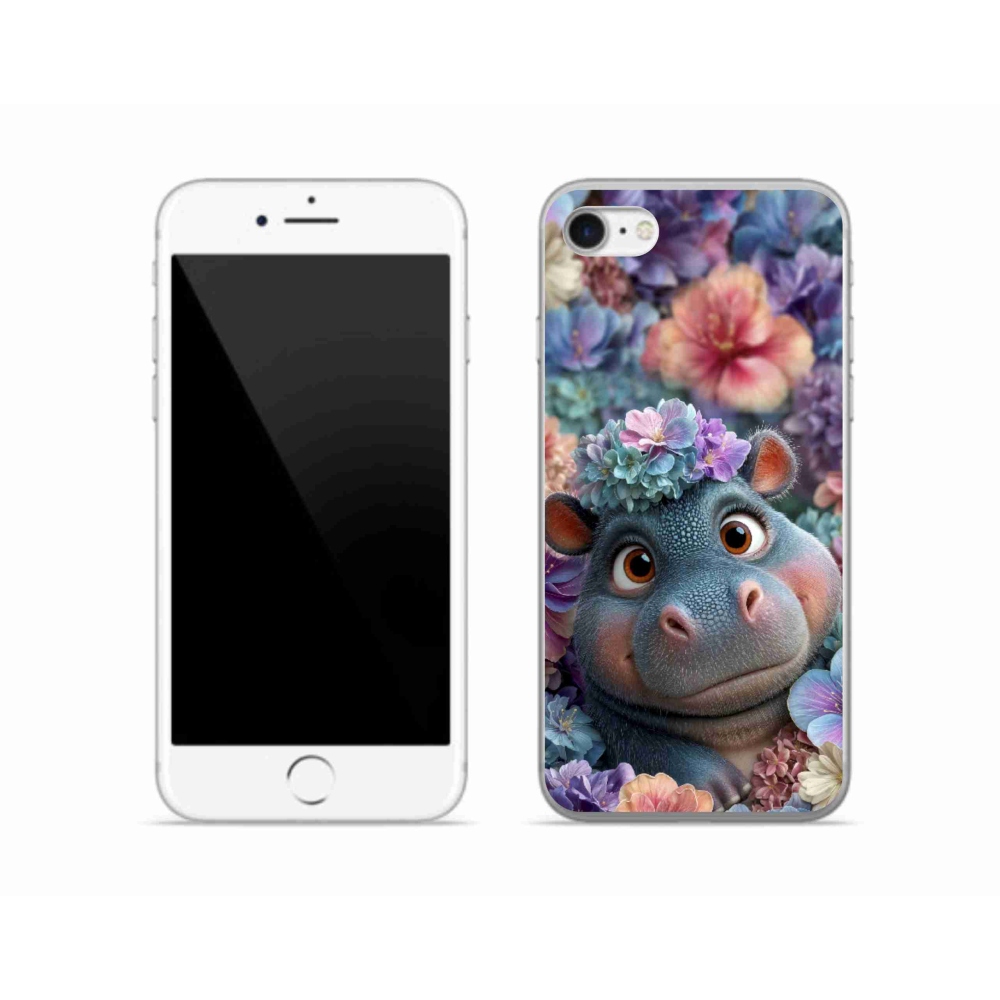 mmCase gél tok az iPhone SE (2022) készülékhez – virágokkal díszített kis víziló