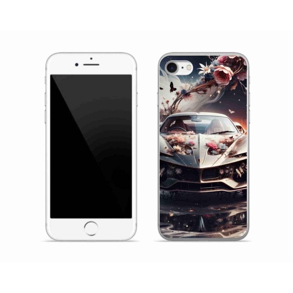 Gél borítás mmCase iPhone SE (2022) - virágos sportkocsihoz