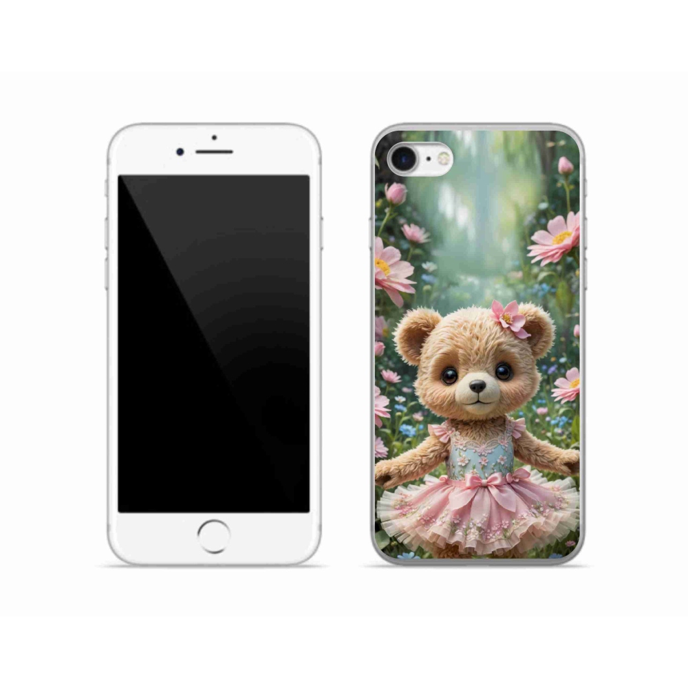 mmCase gél tok az iPhone SE (2022) készülékhez – aranyos mackó virágok között