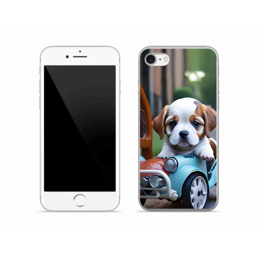 mmCase gél tok az iPhone SE (2022) készülékhez – kiskutya egy retro autóban