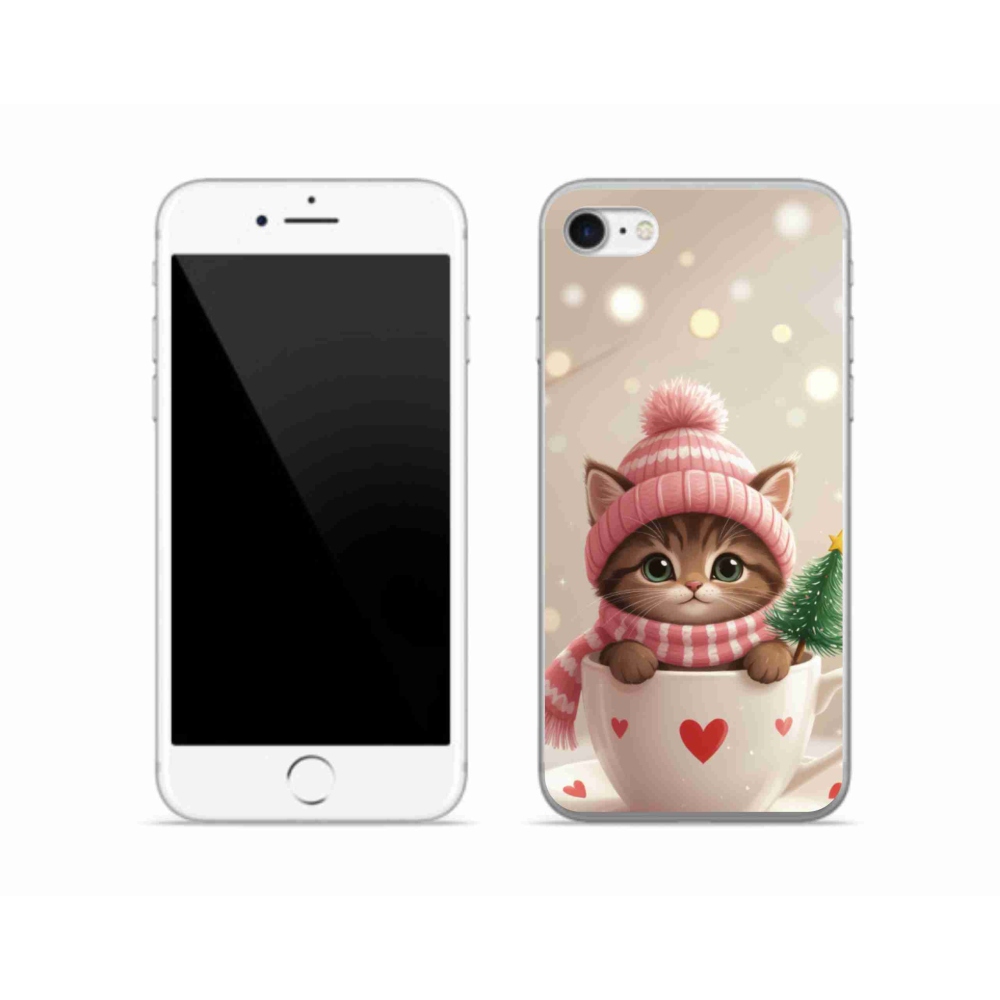 mmCase gél tok az iPhone SE (2022) készülékhez – karácsonyi cica egy csészében
