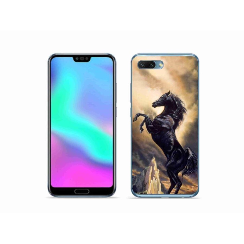 Zselés borítás mmCase a Honor 10 számára - fekete rajzfilm ló
