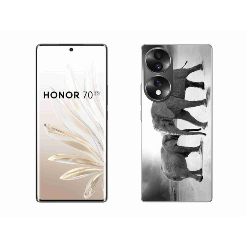 Zselés borító mmCase a Honor 70 készülékhez - fekete és fehér elefántok
