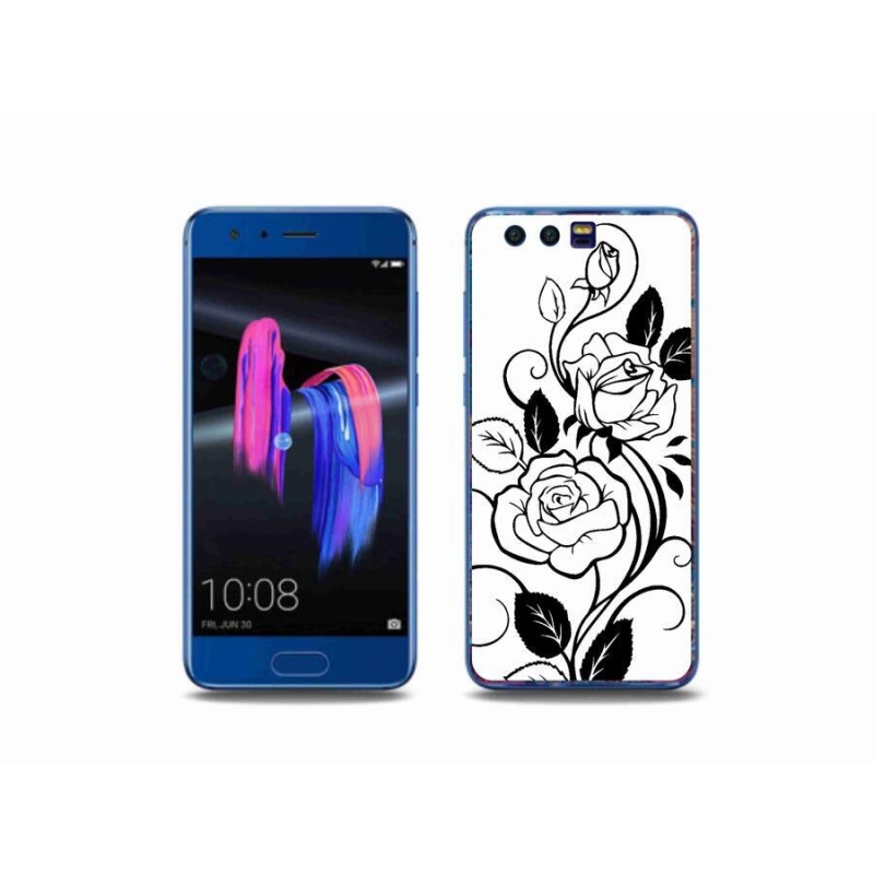 Gél borítás mmCase a Honor 9-hez - fekete és fehér rózsa