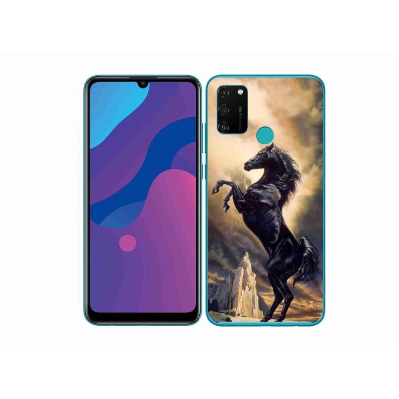 Gél borítás mmCase a Honor 9A-hoz - fekete rajzfilm ló