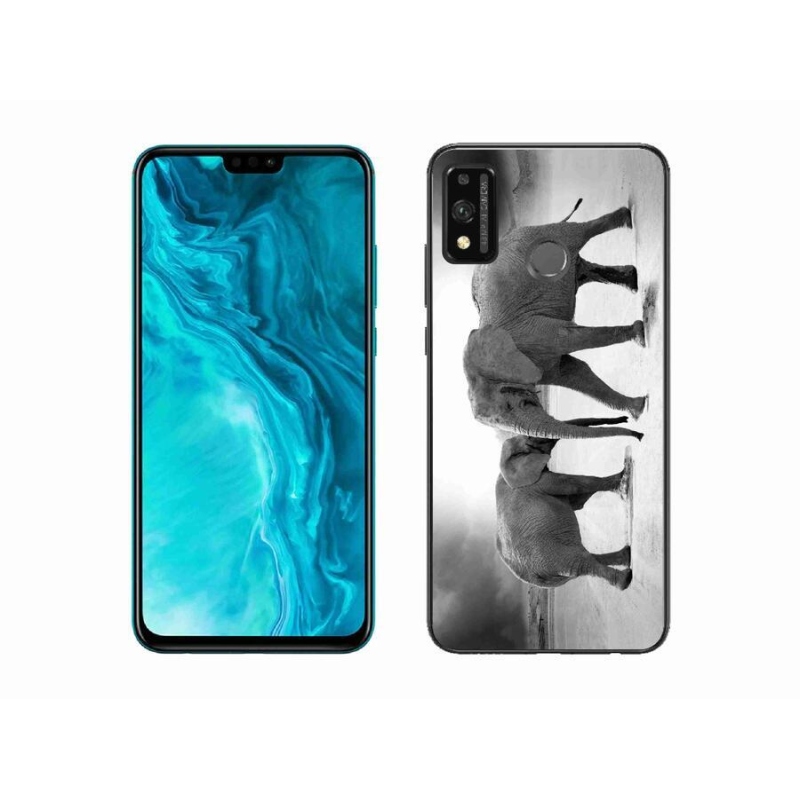 Gél borítás mmCase a Honor 9X Lite készülékhez - fekete és fehér elefántok