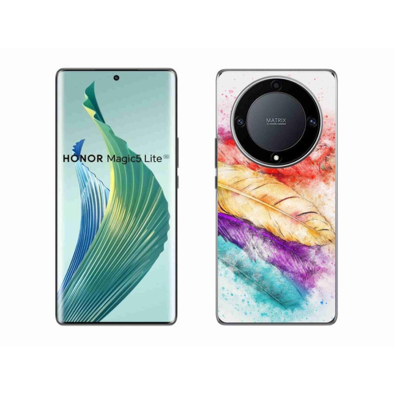 Zselés borítás mmCase a Honor Magic 5 Lite 5G számára - színes tollakkal