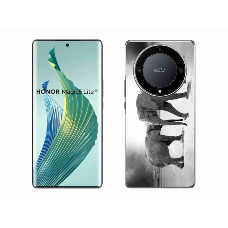Gél borítás mmCase a Honor Magic 5 Lite 5G számára - fekete és fehér elefántok