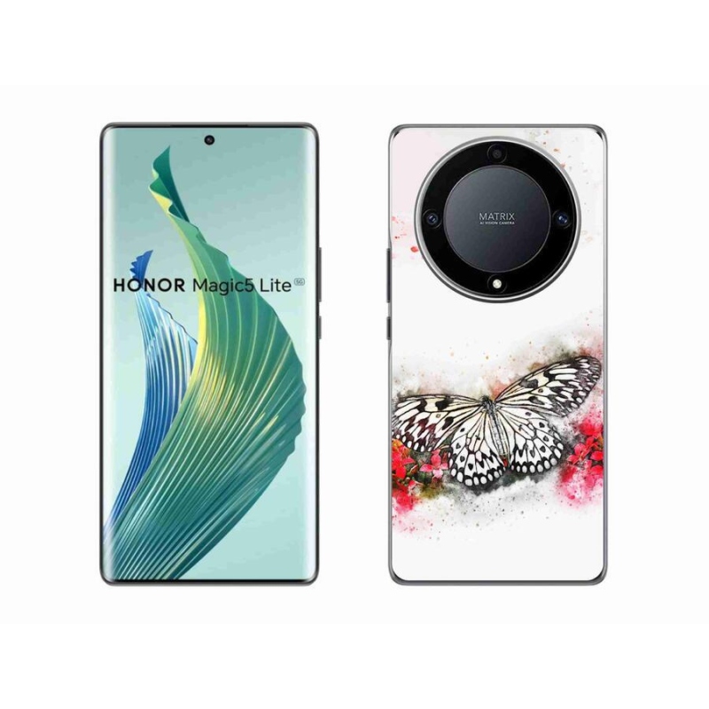 Zselés borítás mmCase a Honor Magic 5 Lite 5G számára - fekete-fehér pillangó