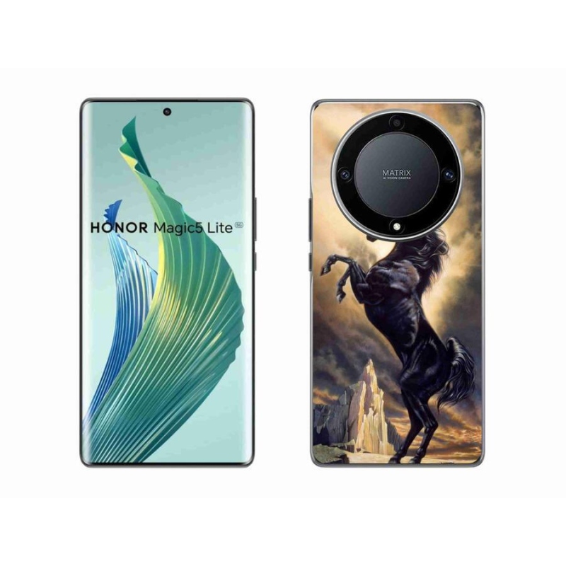 Zselés borítás mmCase a Honor Magic 5 Lite 5G számára - fekete rajzfilm ló
