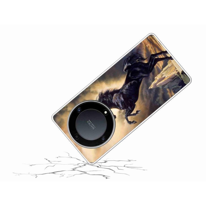 Zselés borítás mmCase a Honor Magic 5 Lite 5G számára - fekete rajzfilm ló