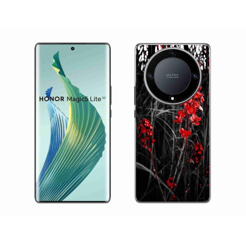 Gél borítás mmCase a Honor Magic 5 Lite 5G számára - piros növény