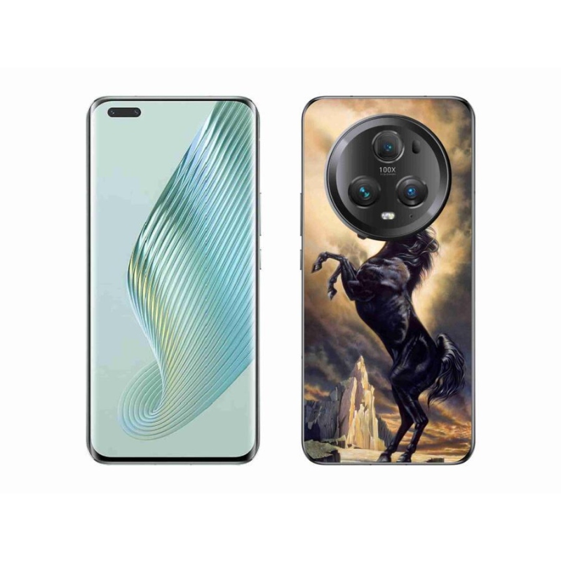 Zselés borítás mmCase a Honor Magic 5 Pro 5G számára - fekete rajzfilm ló
