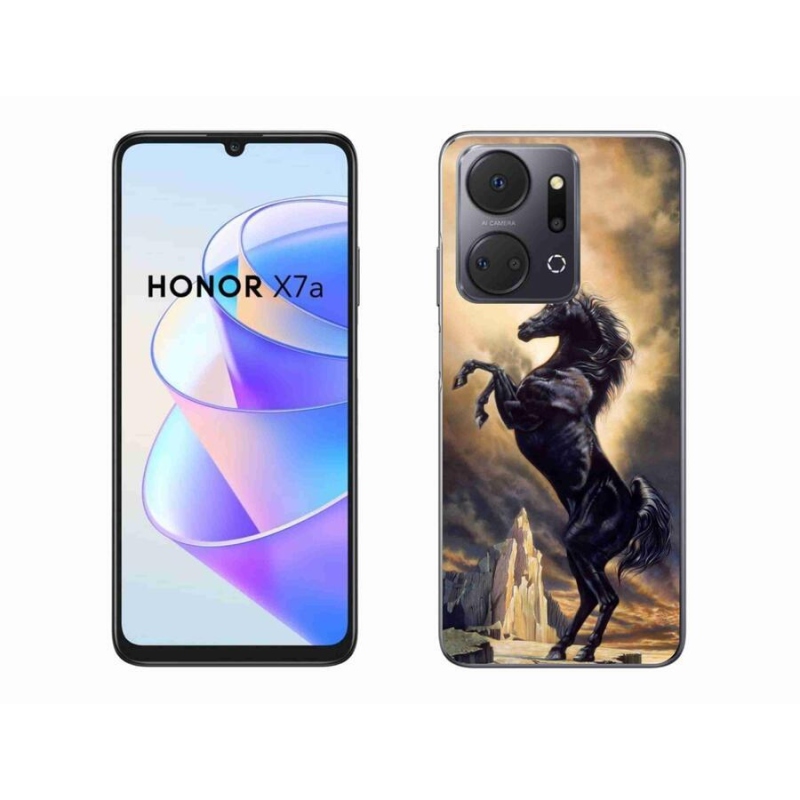 Zselés borítás mmCase a Honor X7a számára - fekete rajzfilm ló