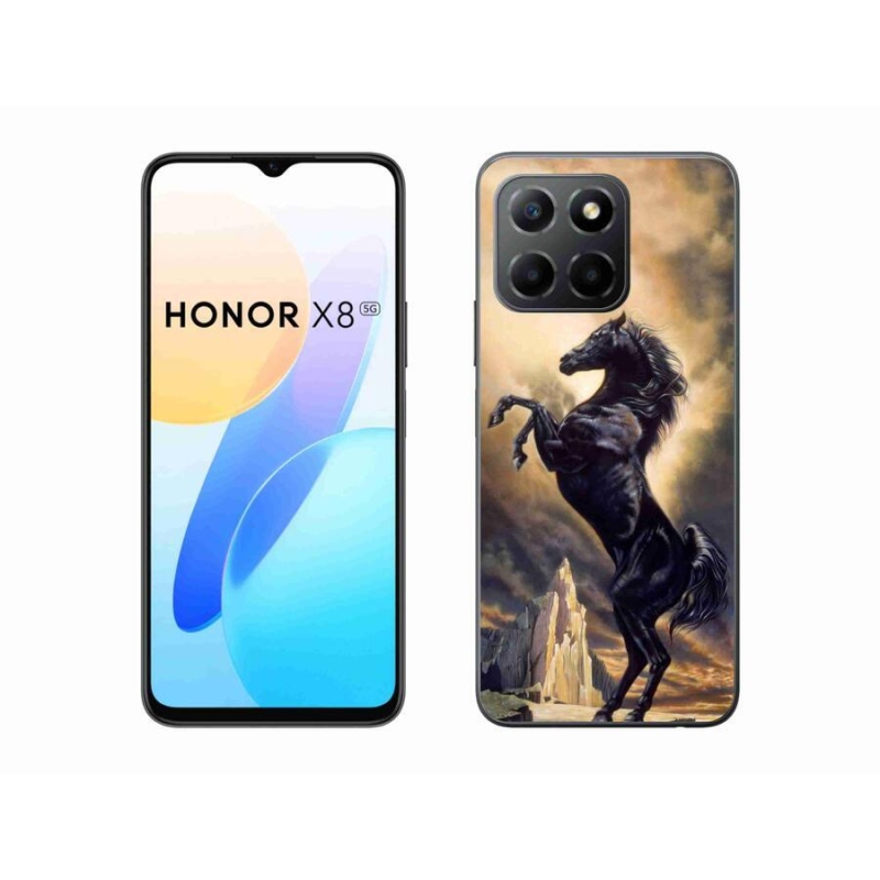 Zselés borítás mmCase a Honor X8 5G/Honor 70 Lite 5G számára - fekete rajzfilm ló