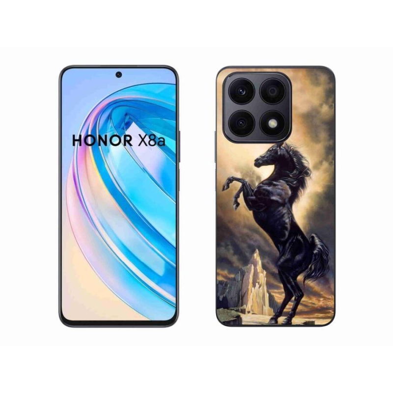 Zselés borítás mmCase a Honor X8a számára - fekete rajzfilm ló
