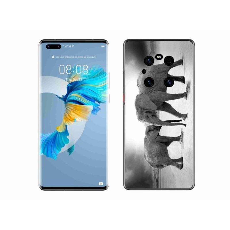 Gél borítás mmCase a Huawei Mate 40 Pro-hoz - fekete és fehér elefántok