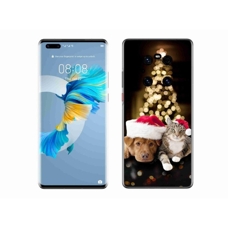 Gél borítás mmCase mobil Huawei Mate 40 Pro - Karácsonyi kutya és macska
