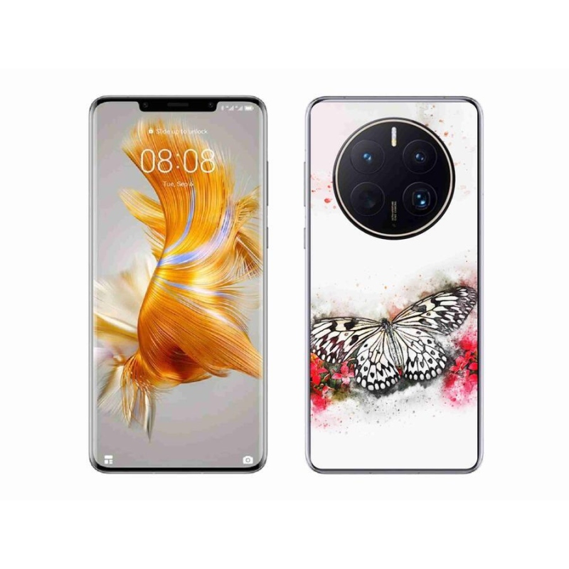 Zselés borítás mmCase a Huawei Mate 50 Pro számára - fekete-fehér pillangó