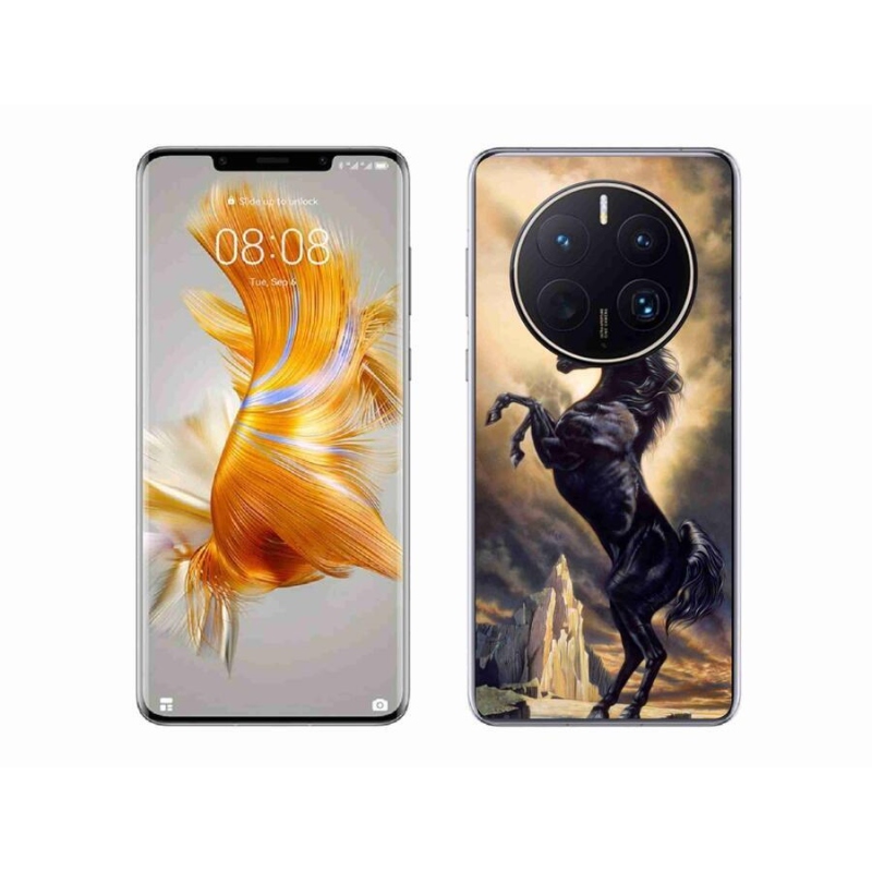 Gél borítás mmCase a Huawei Mate 50 Pro számára - fekete rajzfilm ló