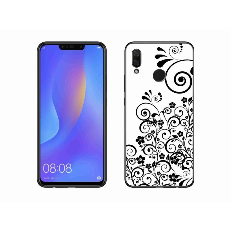 Gél borító mmCase a mobil Huawei Nova 3 - fekete és fehér virágmintákhoz