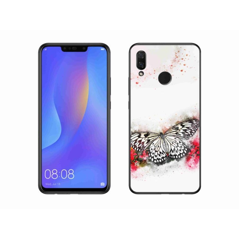Gél borító mmCase a mobil Huawei Nova 3 - fekete-fehér pillangóhoz