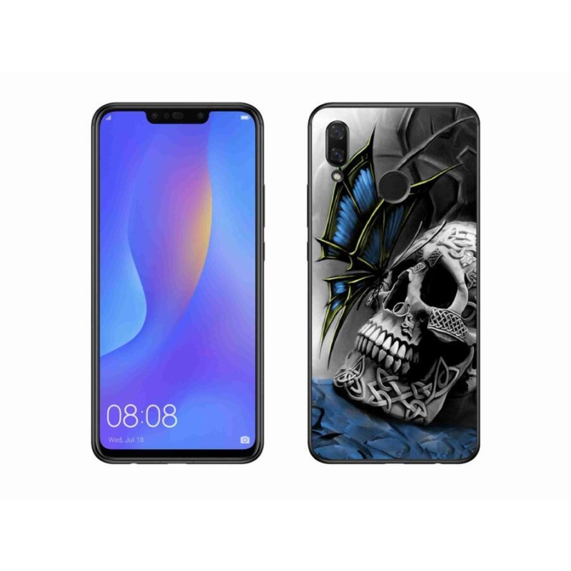 Gél borító mmCase a mobil Huawei Nova 3 - pillangó és koponya számára