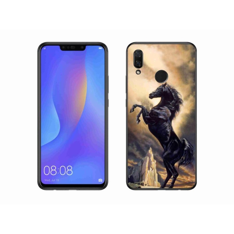 Gél borító mmCase a Huawei Nova 3i készülékhez - fekete rajzfilm ló