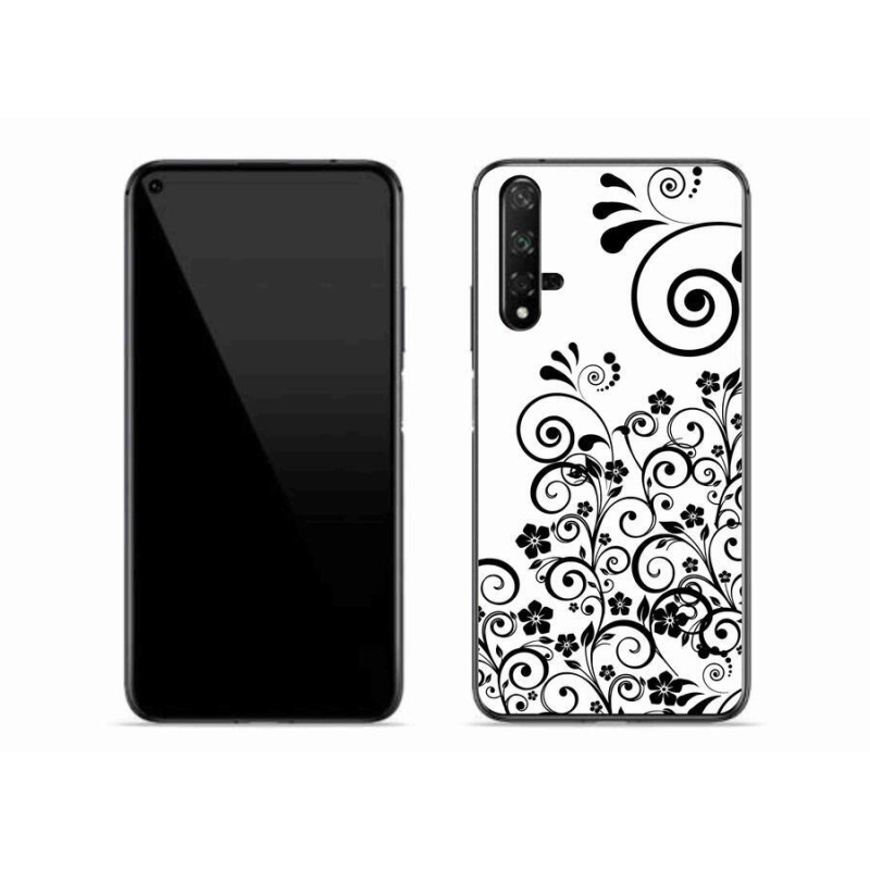 Gél borító mmCase a mobil Huawei Nova 5T - fekete és fehér virágmintákhoz