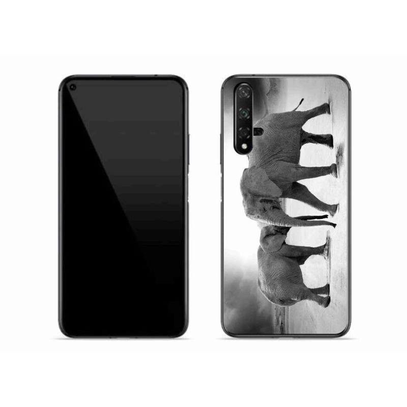 Gél borító mmCase a Huawei Nova 5T-hez - fekete és fehér elefántok