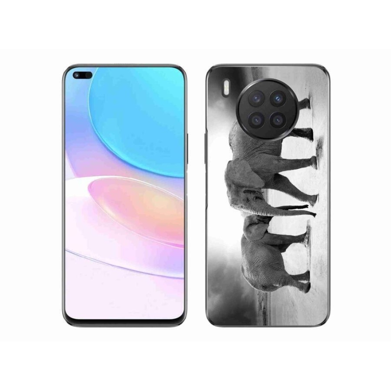 Gél borítás mmCase a Huawei Nova 8i készülékhez - fekete és fehér elefántok