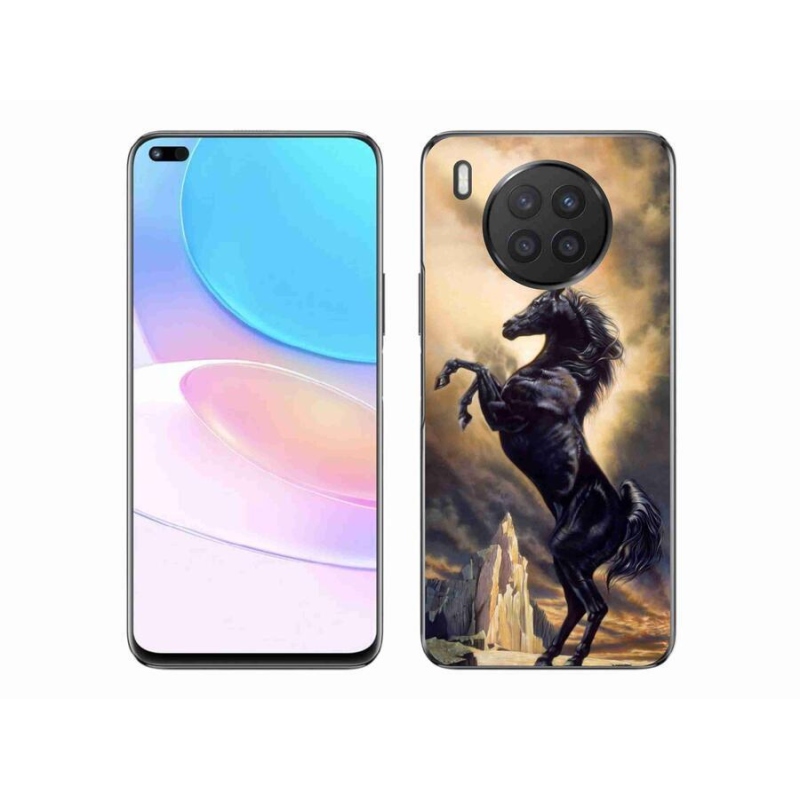 Gél borító mmCase a Huawei Nova 8i készülékhez - fekete rajzfilm ló