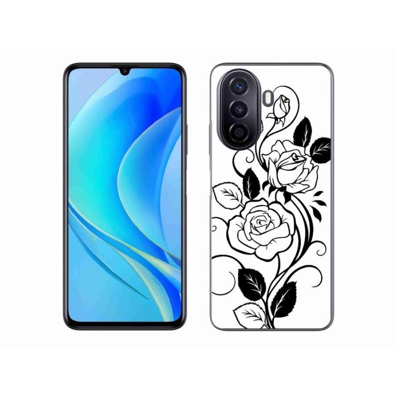 Gél borítás mmCase a Huawei Nova Y70 készülékhez - fekete és fehér rózsa