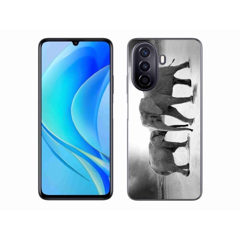 Gél borítás mmCase a Huawei Nova Y70 készülékhez - fekete és fehér elefántok