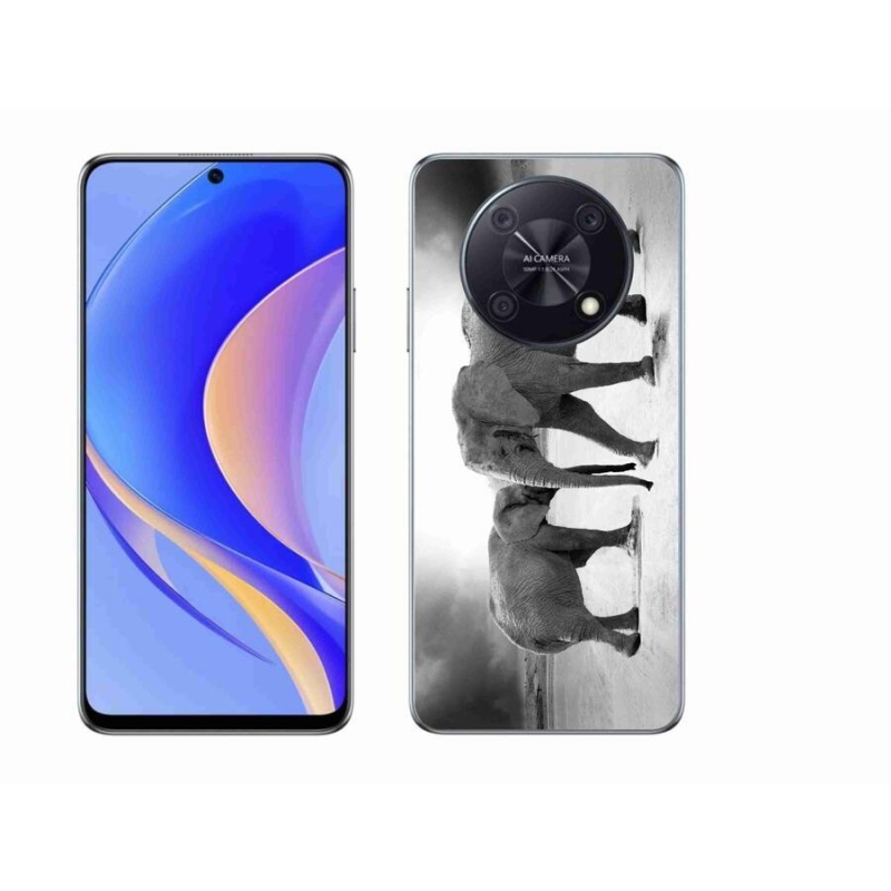Gél borító mmCase a Huawei Nova Y90 készülékhez - fekete és fehér elefántok