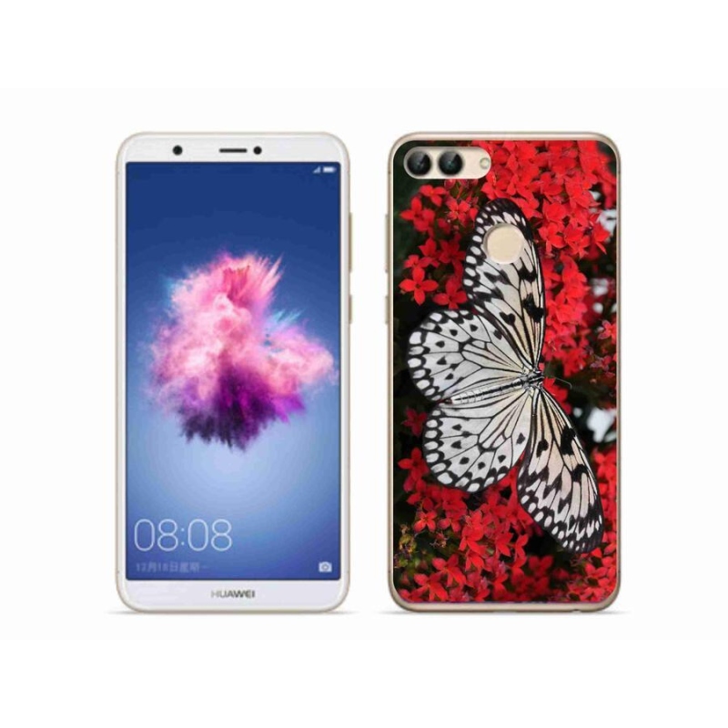 Gél védőhuzat mmCase mobil Huawei P Smart - fekete-fehér pillangó 1