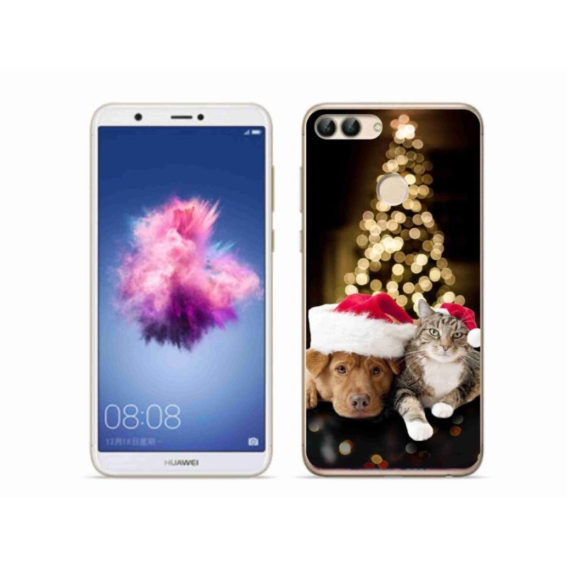 Gél borító mmCase mobil Huawei P Smart - Karácsonyi kutya és macska