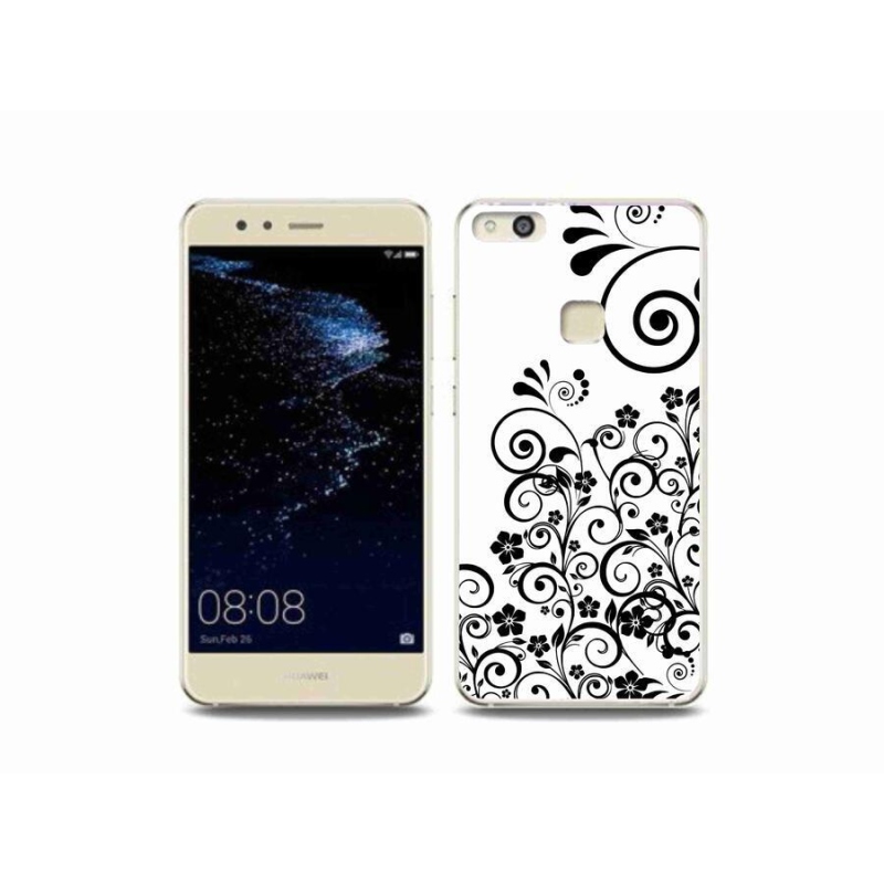 Gél borító mmCase a Huawei P10 Lite mobilhoz - fekete és fehér virágmintás