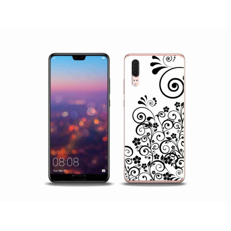 Gél borítás mmCase a Huawei P20 mobilhoz - fekete és fehér virágmintás