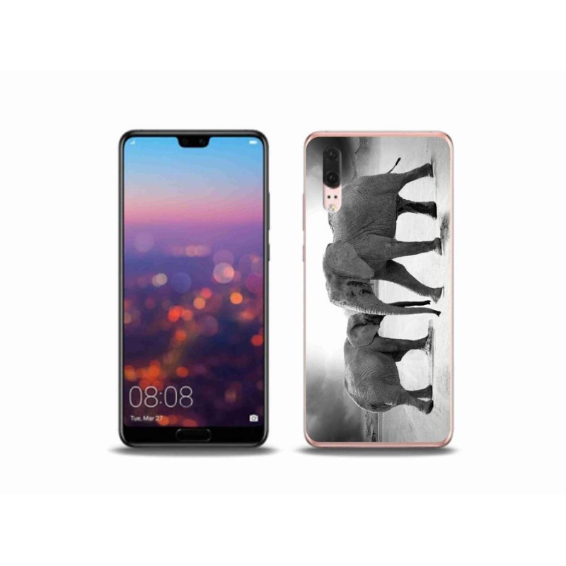 Gél borítás mmCase a Huawei P20 készülékhez - fekete és fehér elefántok