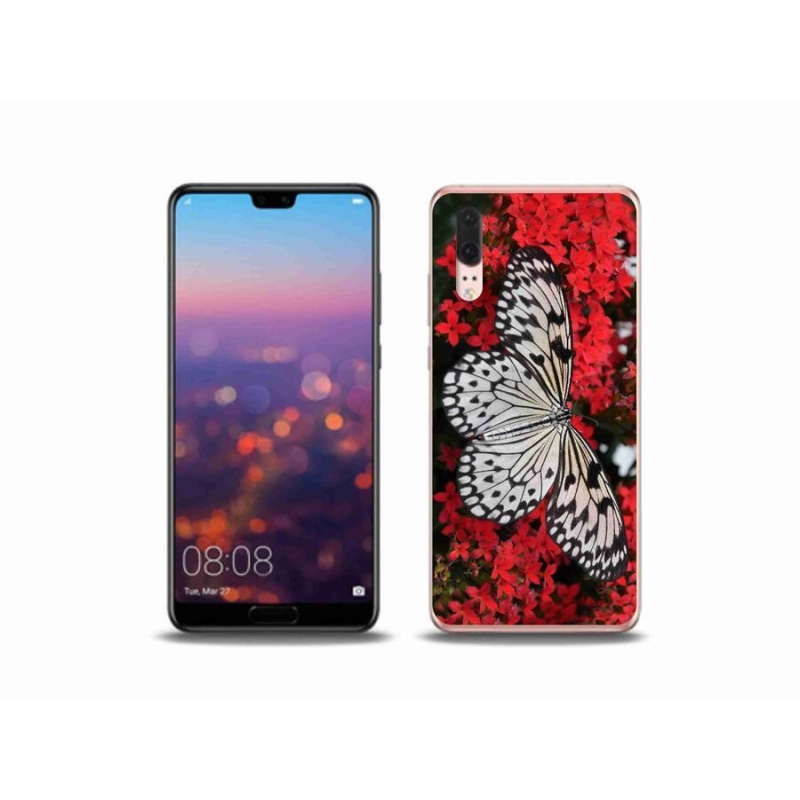 Gél védőhuzat mmCase mobil Huawei P20 - fekete-fehér pillangó 1