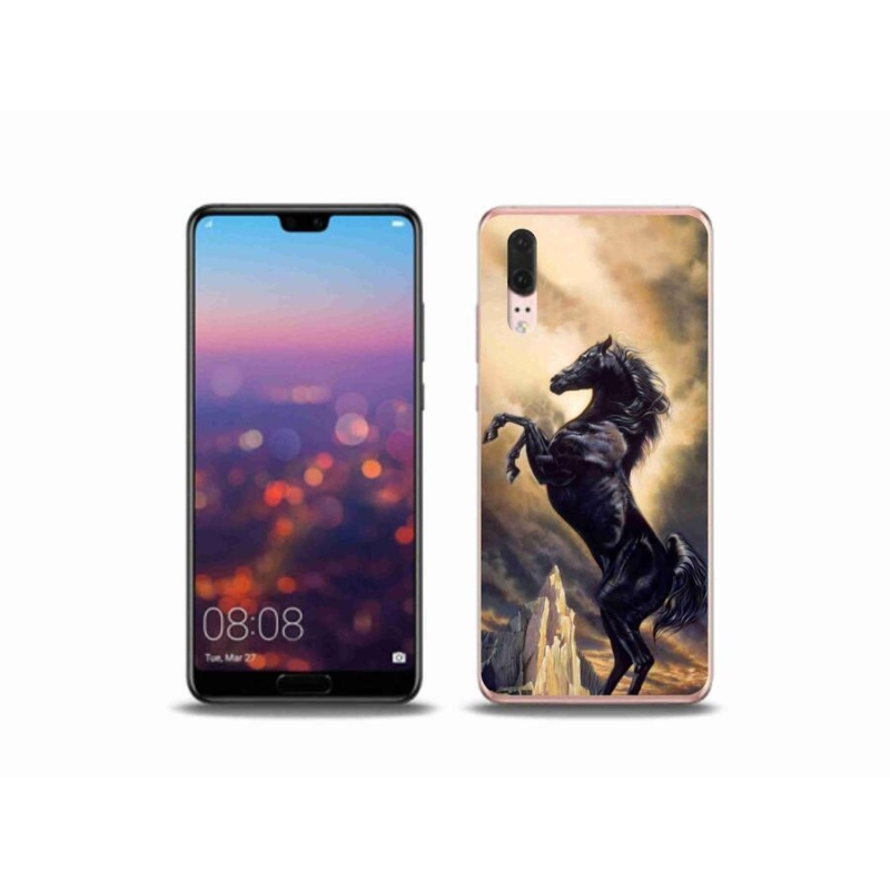 Gél borítás mmCase a Huawei P20 készülékhez - fekete rajzfilm ló