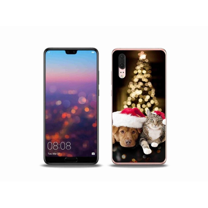 Gél borítás mmCase mobil Huawei P20 - Karácsonyi kutya és macska