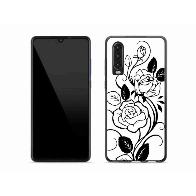 Zselés borítás mmCase a Huawei P30-hoz - fekete és fehér rózsa