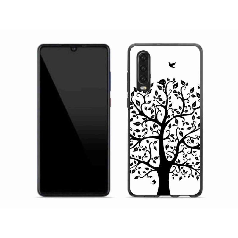 Zselés borítás mmCase a Huawei P30-hoz - fekete-fehér fa