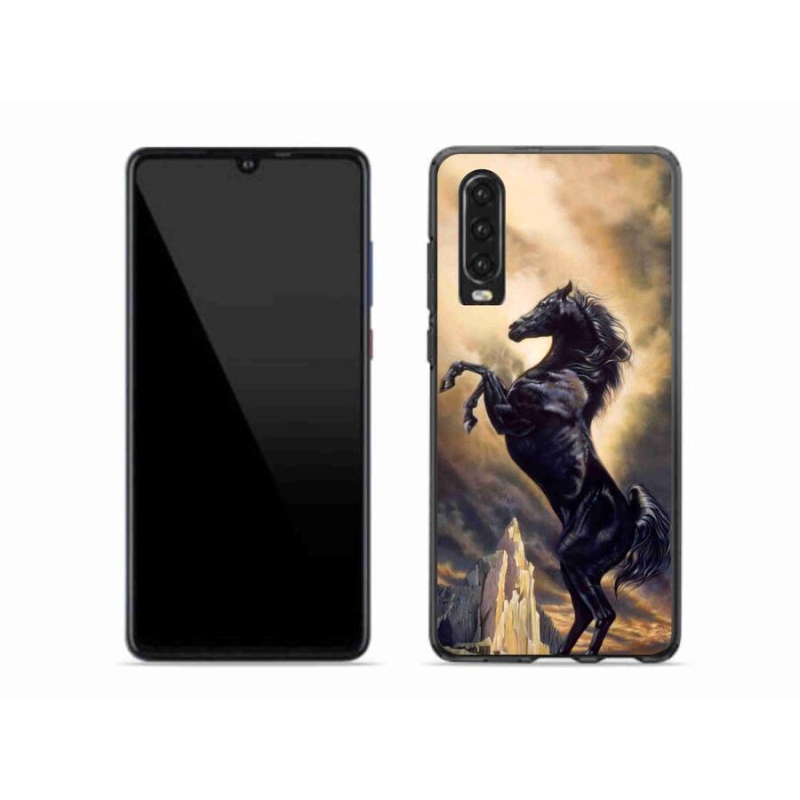 Gél borító mmCase a Huawei P30-hoz - fekete rajzfilm ló