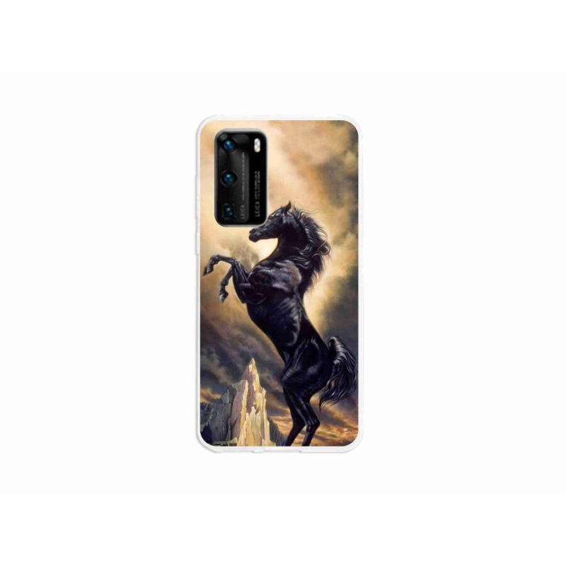 Gél borító mmCase a Huawei P40 készülékhez - fekete rajzfilm ló
