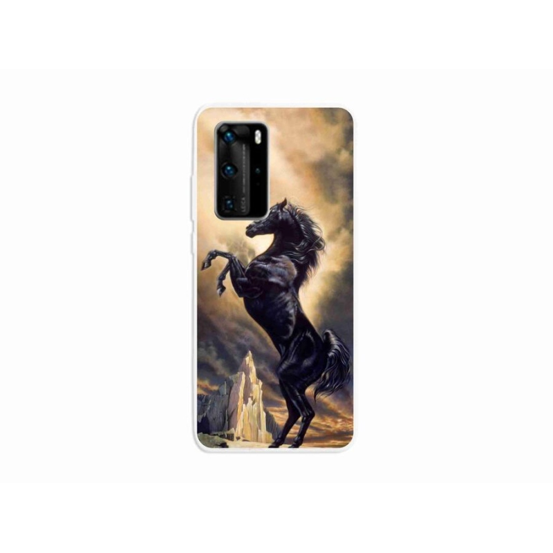 Zselés borítás mmCase a Huawei P40 Pro-hoz - fekete rajzfilm ló