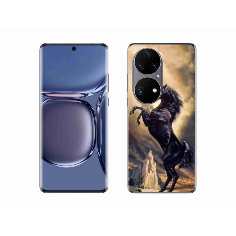 Zselés borítás mmCase a Huawei P50 Pro készülékhez - fekete rajzfilm ló